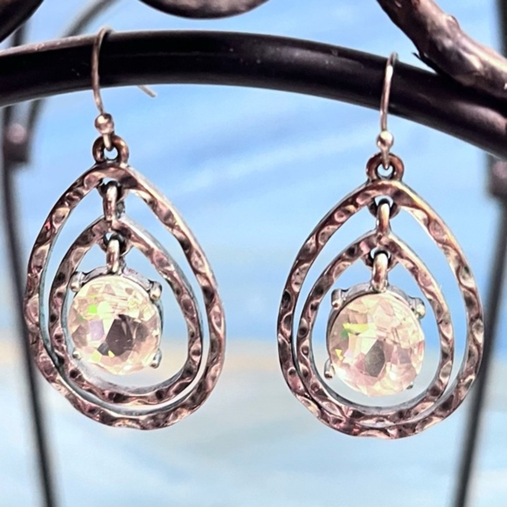 Silvertone Teardrop Dangling Earrings; New​